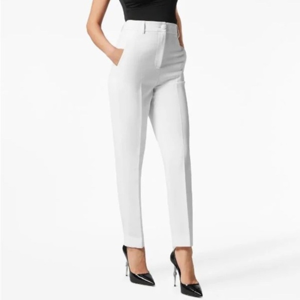 Philipp Plein Couture White Cady Long Trousers Iconic Slim Tapered Pants Size L